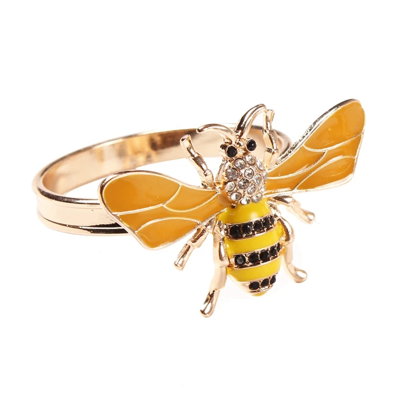 M04K 24PCS Yellow Bee Design Metal Napkin Ring Towel Buckle Bee Napkin Holder Wedding Party Holiday Hotel Table Decoration