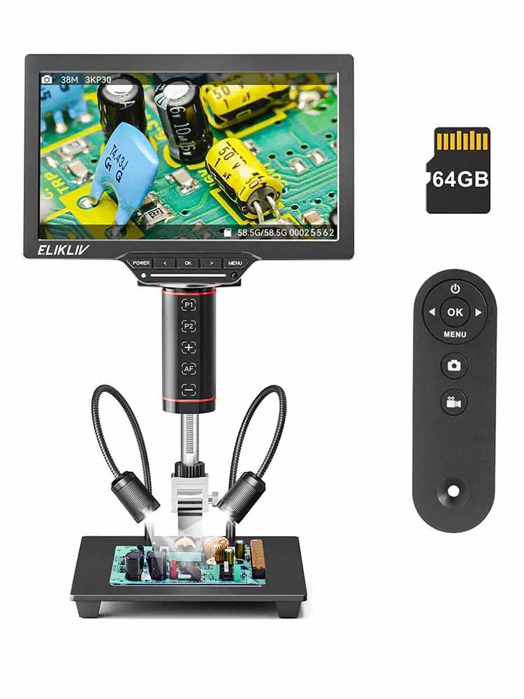 Elikliv EM3K-AF Max 10.1''2000X Autofocus Digitale Microscoop 3K HDMI Soldeermicroscoop voor Elektronica Reparatie met 10'' standaard - afbeelding 2