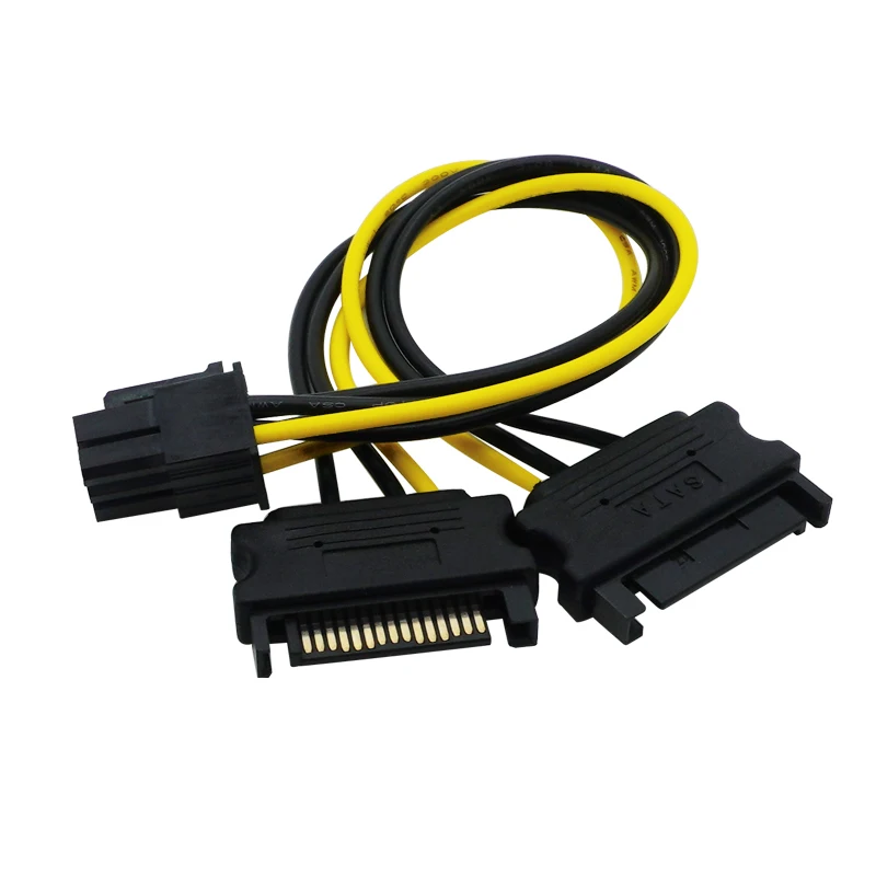 6/8pin إلى المزدوج SATA Y الخائن محول 18 سنتيمتر 18AWG Sata 2x15Pin إلى بطاقة الرسومات PCI-e PCIE 6/8 دبوس بطاقة الفيديو امدادات الطاقة كابل