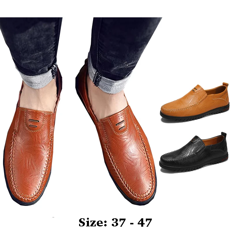 

high quality leather casual boat shoes for men low cut stitching comfortable 46 47 2025 spring autumn walking shoe black brown