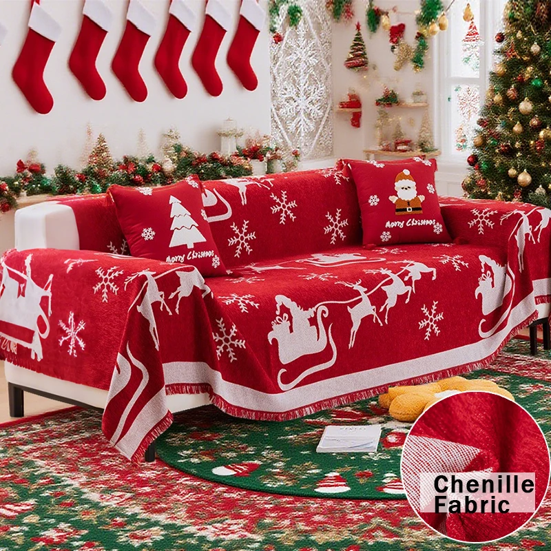

2026 1pc Non-Slip Christmas Pattern European-American Chenille Sofa Cover Machine Washable for Office and Bedroom Capa De Sofá