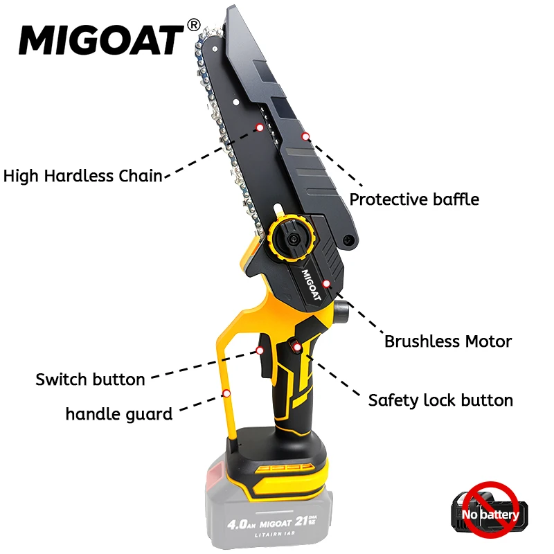 منشار MIGOAT Mini مقاس 6 بوصات، تصميم بيد واحدة للتقليم، منشار خشب محمول مع قفل أمان، لبطارية ماكيتا 18 فولت - 20 فولت #2