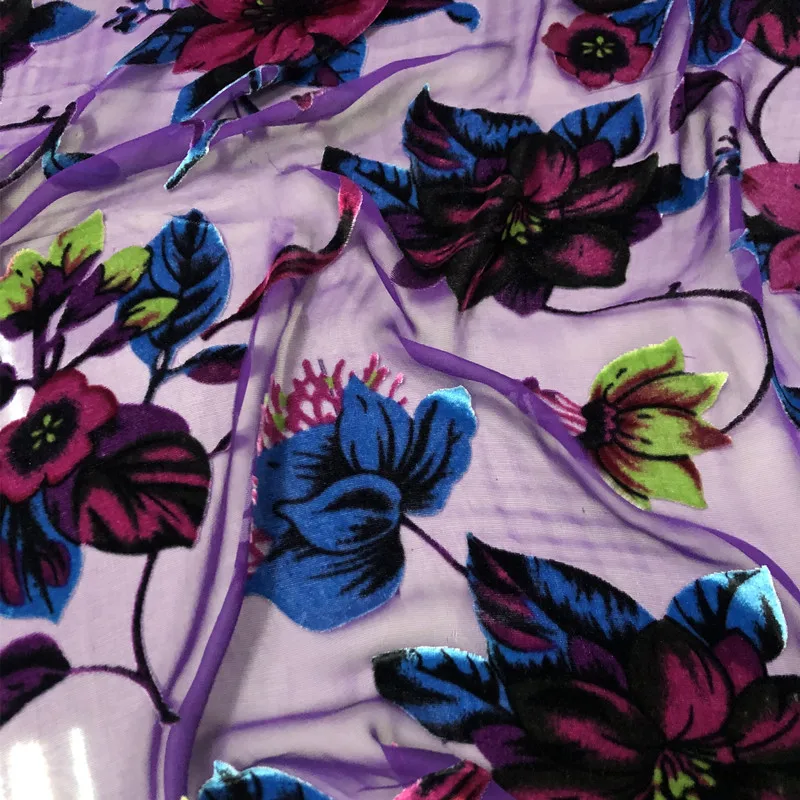 Purple Burnout Silk Velvet Designer Fabric Sheer Jacquard Silk for Summer Dress Projects, DIY Clothing Sewing Supply