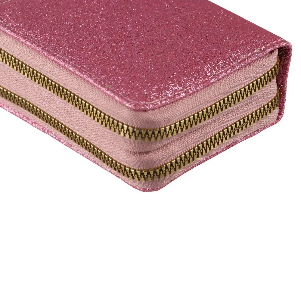 Solid Color Women Card Bag Luxury Double Zipper Starry Shiny Wallet ID Bank Credit Card Coin Purse Accordion Card Holder Lady