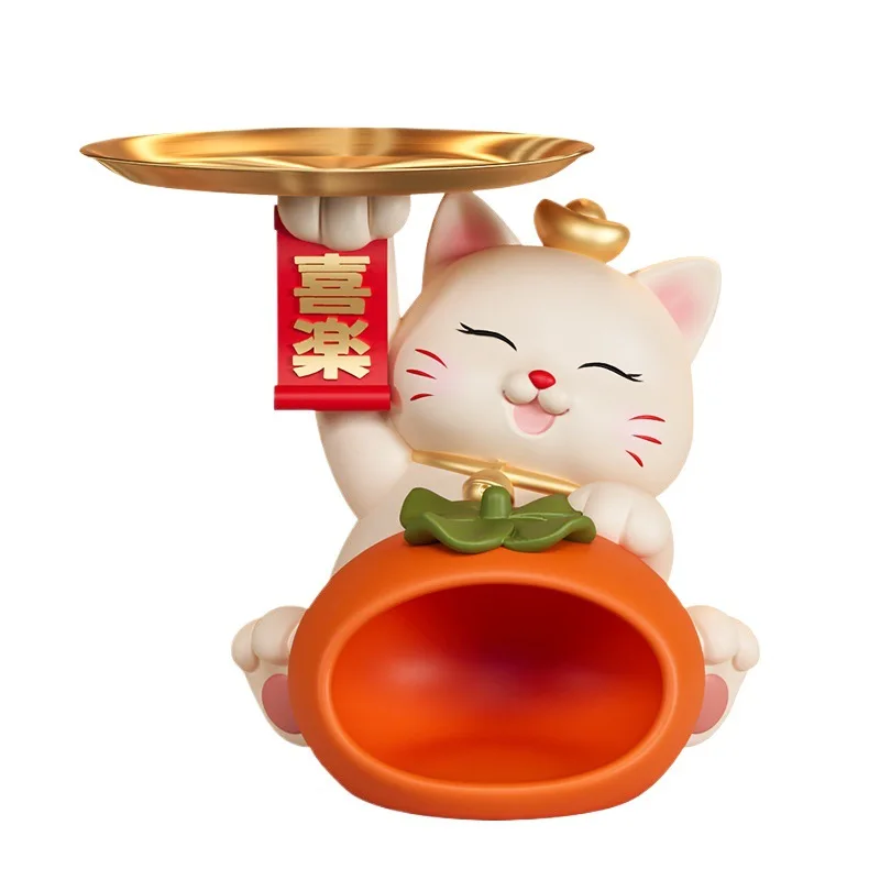 

Persimmon cat ornament entrance key storage rack new home decoration