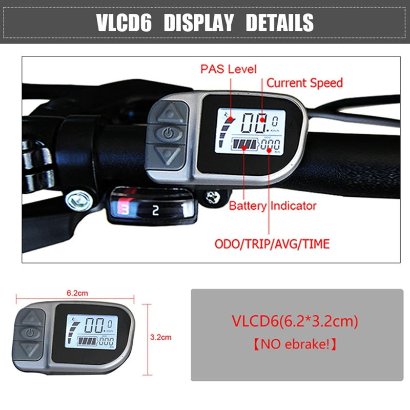 Ebike Dsiplay VLCD6 6Pin LCD Display for TSDZ2 Electric Bicycle Central Mid Motor