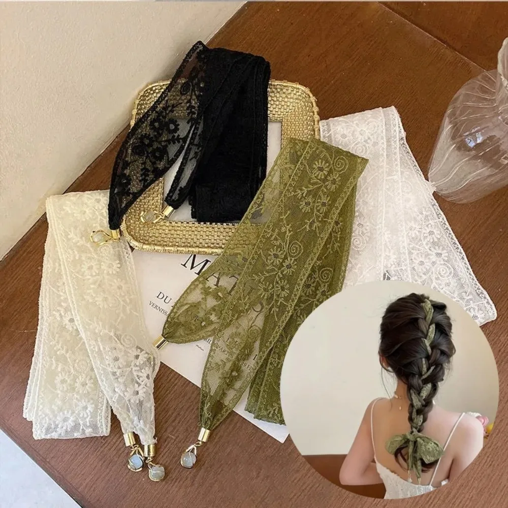 

Модная кружевная зеленая лента для волос с цветочным принтом, повязка для волос, сумка с подвеской, пояс, длинная тонкая подвеска для женщин, аксессуары для волос, подарки