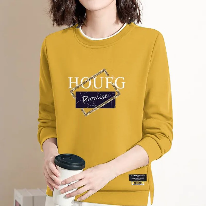 New Autumn Fashion Loose Trendy Round Neck Versatile Age Reducing Fleece Covering Long Sleeve Casual Style Letter Women\'s Sweate