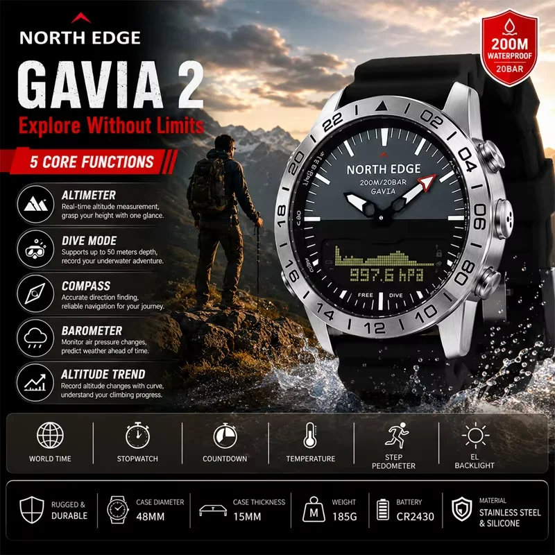 Smartwatch Army Watches For Men - NORTH EDGE Mens Dive Watch Military