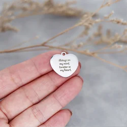 3pcs/Lot Laser Engraved Always on My Mind Forever In My Heart  Stainless Steel Heart-shaped Charm Jewelry DIY Supplies