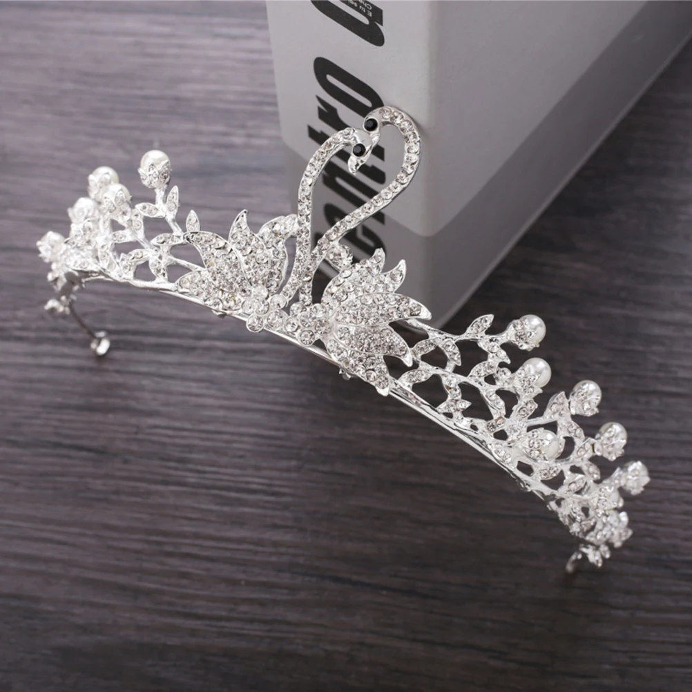 

Swan Crown Rhinestone Tiara Headband Bride Wedding Hair Decor Elegant Design Long Lasting Use Styling Tools Accessories