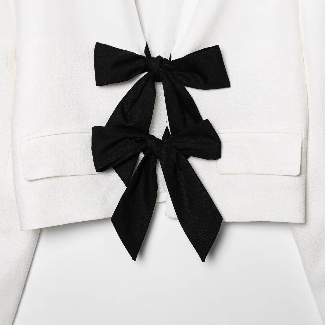 Women's Long-Sleeved Suit Jacket Spring & Fall European American Style Contrasting Color Bow Decor Wholesale Export K526036