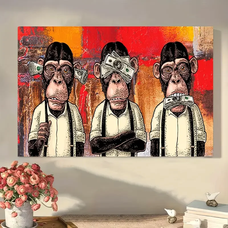 1pc Canvas Painting, Funny monkey wall art, Wall Art Prints With Frame, For Living Room & Bedroom, Home Decoration No Framed