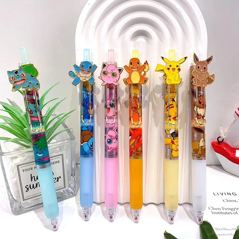 

12pcs/ лот Creative Pokemon Press Gel Pen Kawaii 0.5mm Black Ink Signature Pens промо-подарочные школьные принадлежности офиса