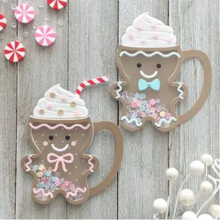 ZFPARTY Gingerbread Man Coffee Mug Shaker Metal Cutting Dies Stencils for DIY Scrapbooking Decorative Embossing DIY Paper Cards