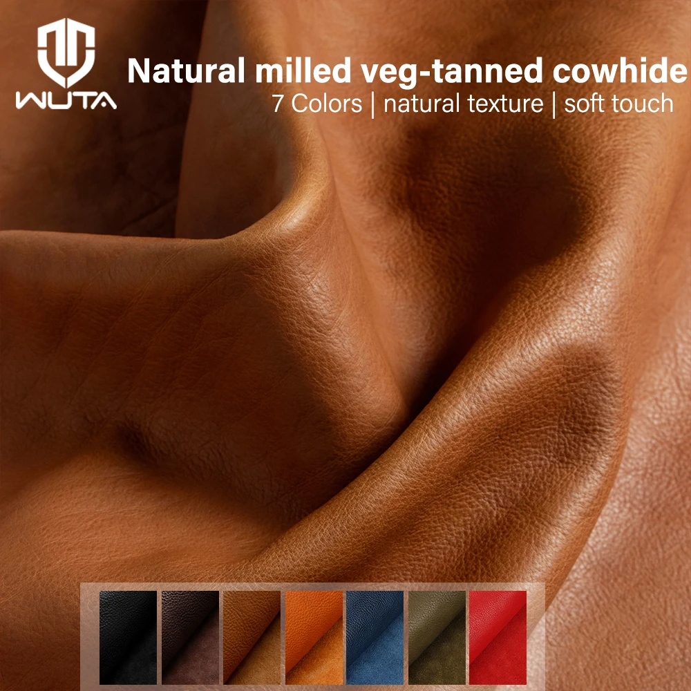 

WUTA 3sq.ft Vintage Shrink leather Shrunk Veg-Tanned Cowhide First Layer Natural Milled Leather Material DIY Craft Bags 6-9oz