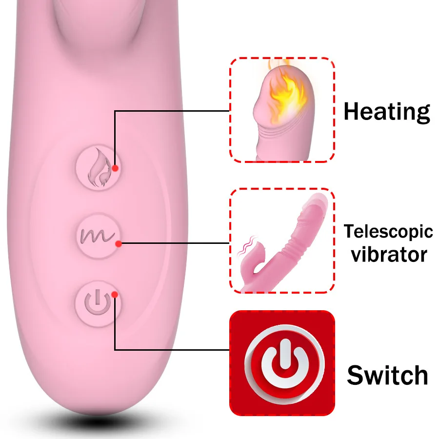 Heating Dildo Vibrator for Women Double Motor Telescopic Female G-Spot Vagina Clitoris Stimulator Masturbator Sex Toys for Adult