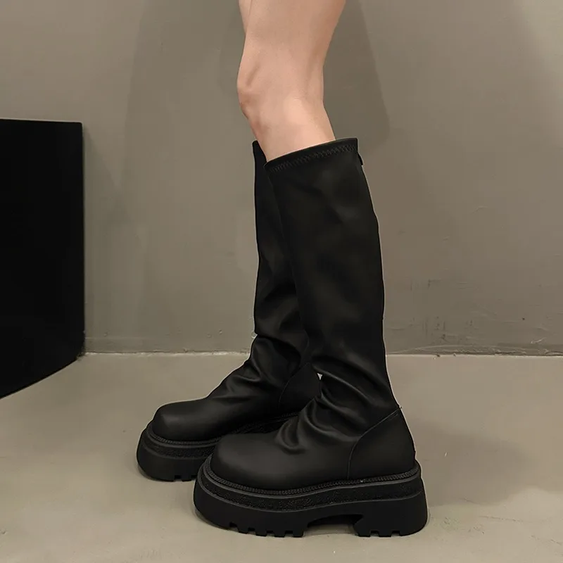 

Women's Knee High Platform Boots 2026 Winter Round Toe Chunky Heel Faux Leather Casual Warm Vintage Riding Boots for Ladies