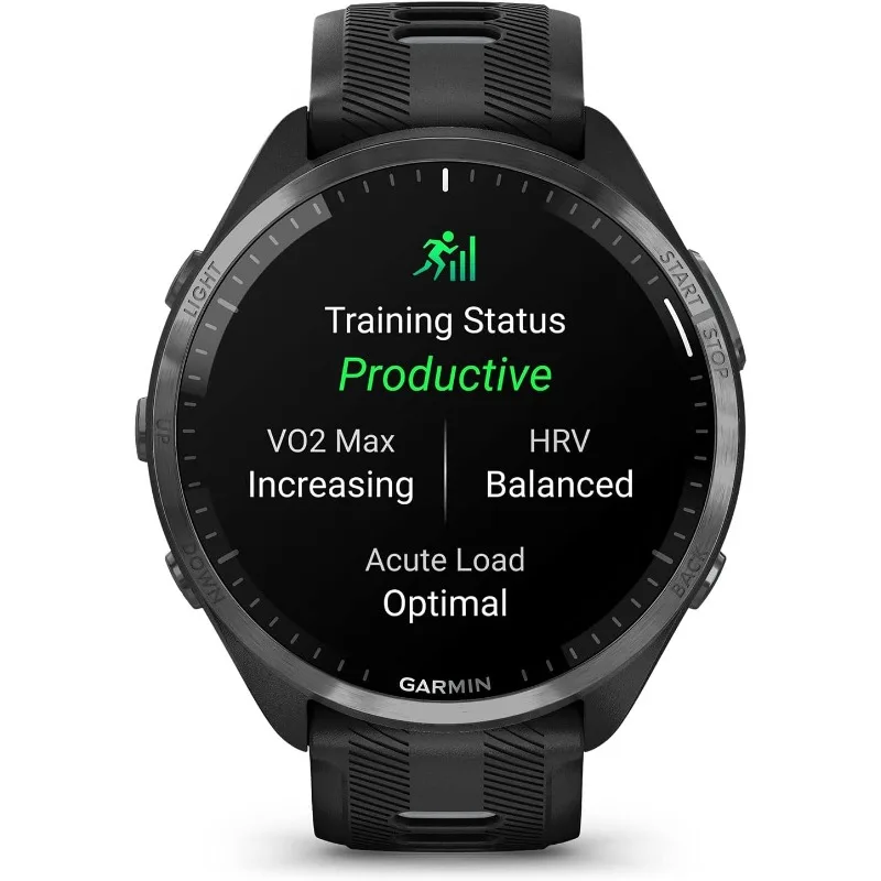 Garmin precursor®Display AMOLED executando smartwatch, preto e cinza, Métricas de treinamento e recuperação, AMOLED, 965