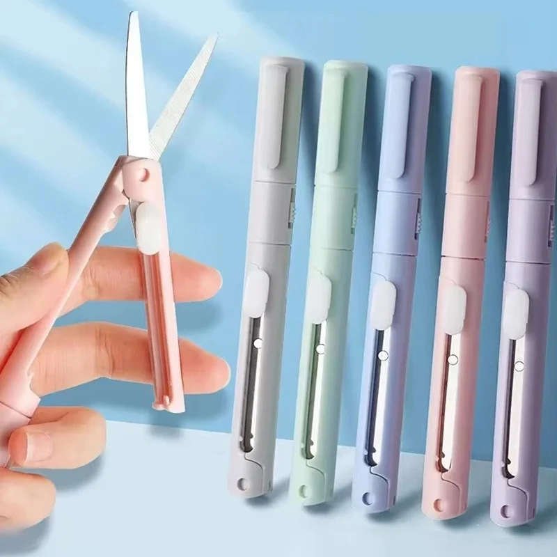 Mini Portable Pen Shape Scissors Creative Safe Folding Scissors DIY Multifunction Paper-Cutting Art Tool School Office Supplies
