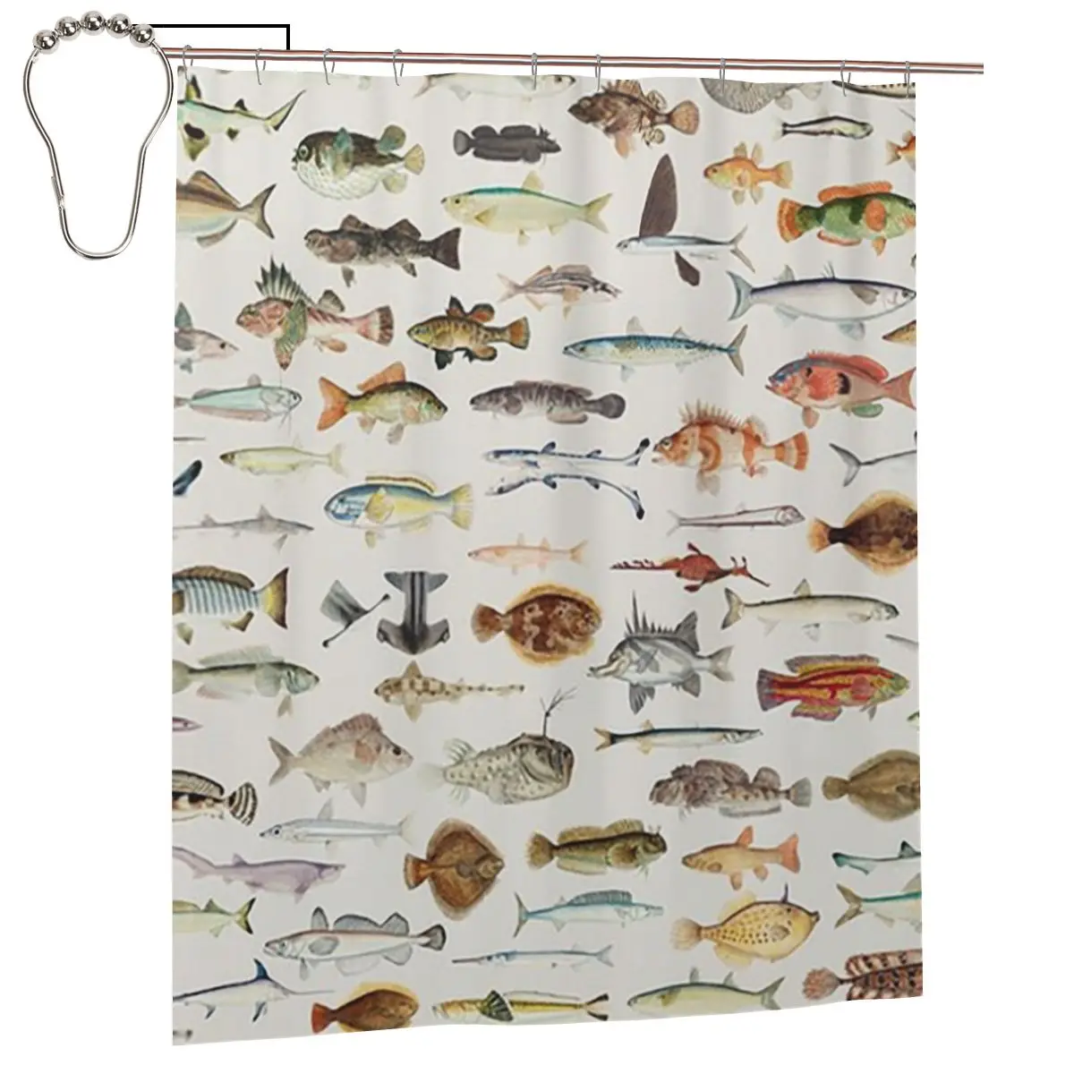 

Fish Chart Shower Curtain Bathroom Polyester Waterproof Bath Curtains with Hooks