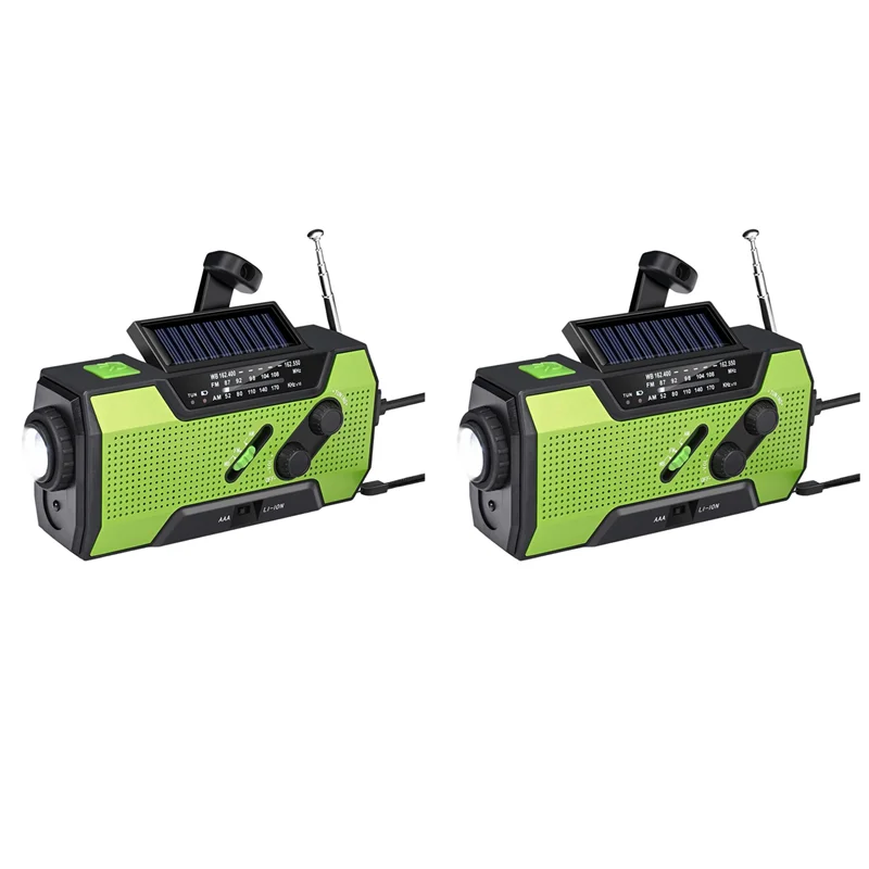 -BOFF 2X راديو الطقس في حالات الطوارئ كرنك اليد المحمولة شحن الطاقة الشمسية مع AM/FM/NOAA مصباح ليد جيب SOS تنبيه 2000Mah