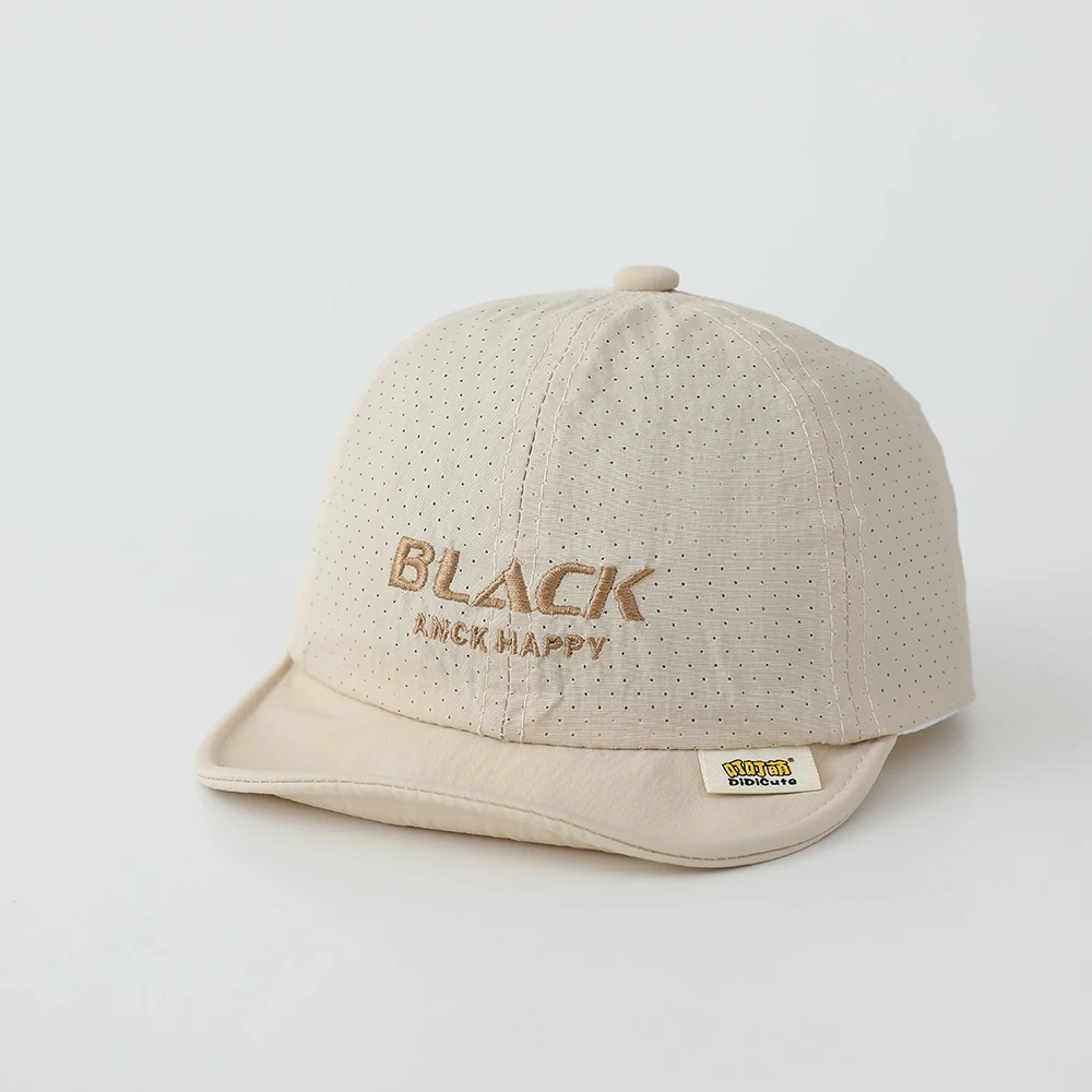 Children's Embroidered 'BLACK ANCK HAPPY' Letter Quick-Drying Mesh Baseball Cap with Soft Brim Design for Sun Protection