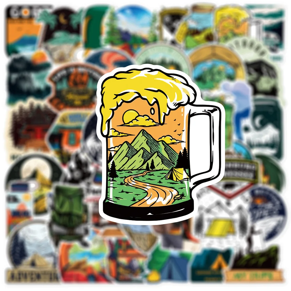 10/30/50pcs Outdoor Forest Hiking Camping Stickers Travel Scenery Cartoon Sticker DIY Phone Luggage Motorcycle Graffiti Decals