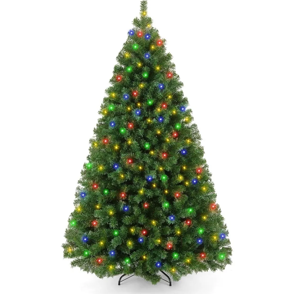 6ft Pre-Lit Artificial Holiday Christmas Tree with Multi-Color Lights, Premium Hinged Spruce Xmas Tree with 800 Branch Tips