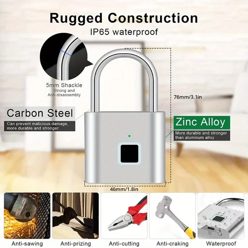 Imagem -03 - Fingerprint Smart Lock Keyless Impermeável Anti-roubo Liga de Zinco Smart Security Porta Eletrônica Fechadura do Armário 1pc Pcs