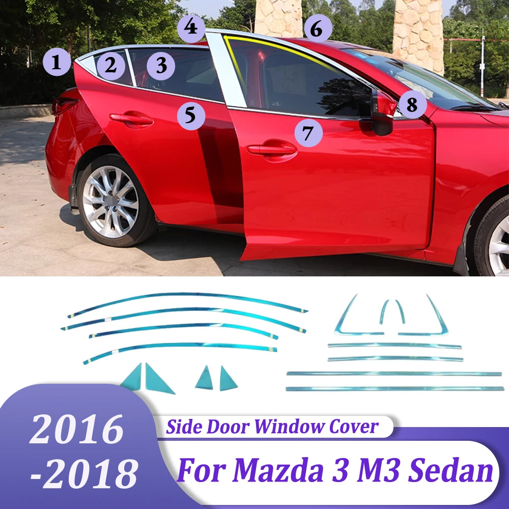 Stainless Steel Side Door Window Cover Sill Trim Molding Frame Auto Sticker Accessories For Mazda 3 M3 Sedan 2016 2017 2018