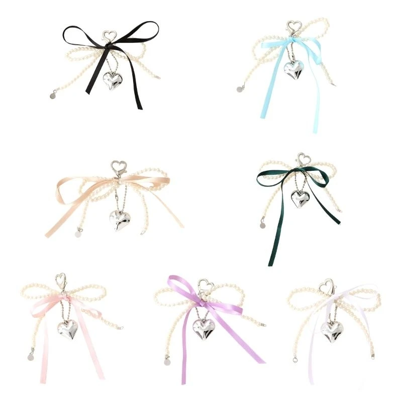 

A3PE Unique Heart Bowknot Charm for Handbags Keychain Pearls Bag Pendant Decors
