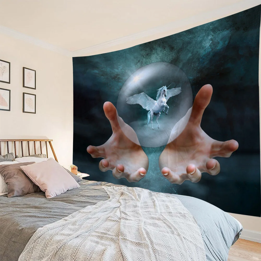 Animal art tapestry room background fabric unicorn sea view print wall hanging living room bedroom background wall decoration