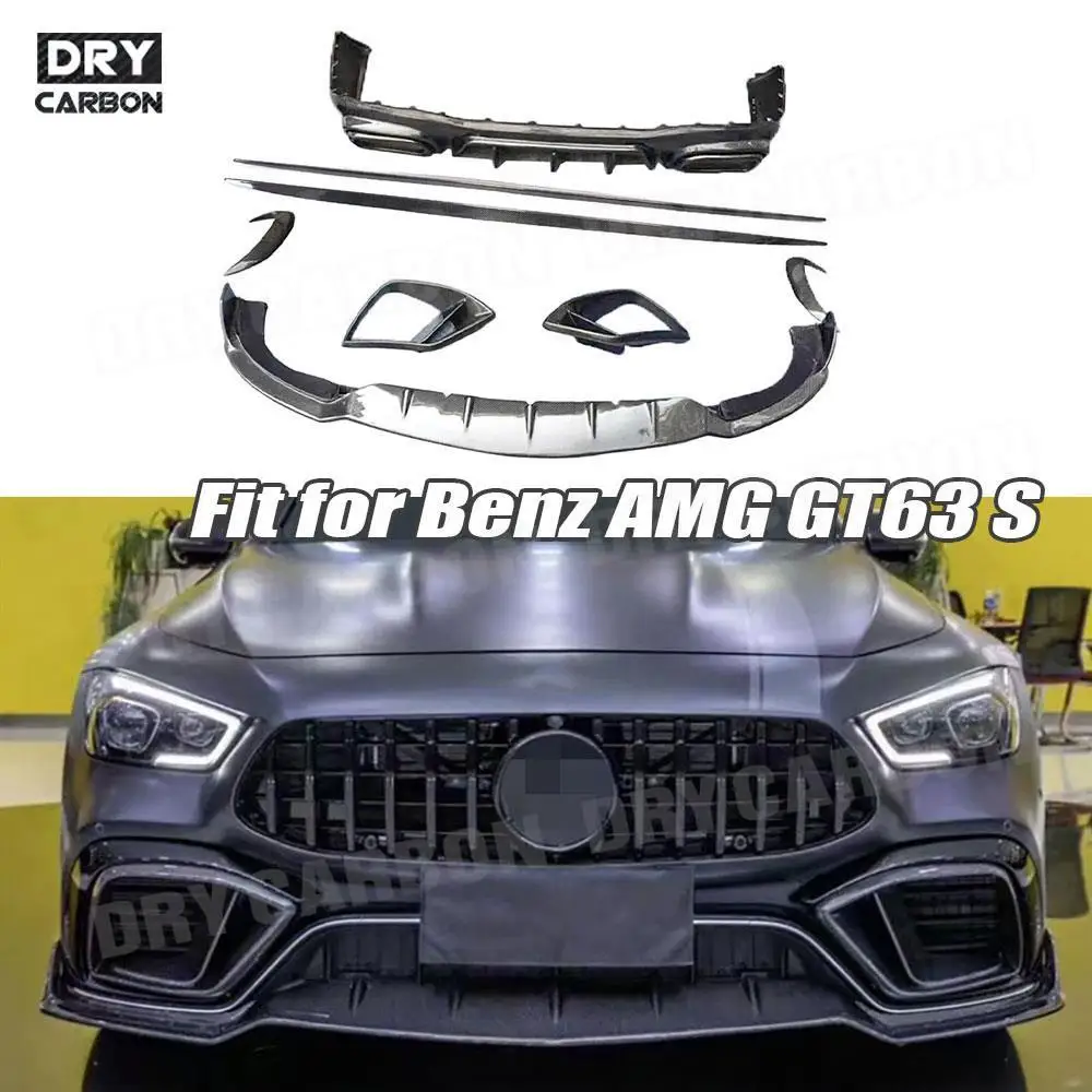 Dry Carbon Fiber B Style Front Bumper Lip Rear Diffuser Side Skirts Rear Aprons Kits For Benz AMG GT63 GT63S 4 Door 2019-2023