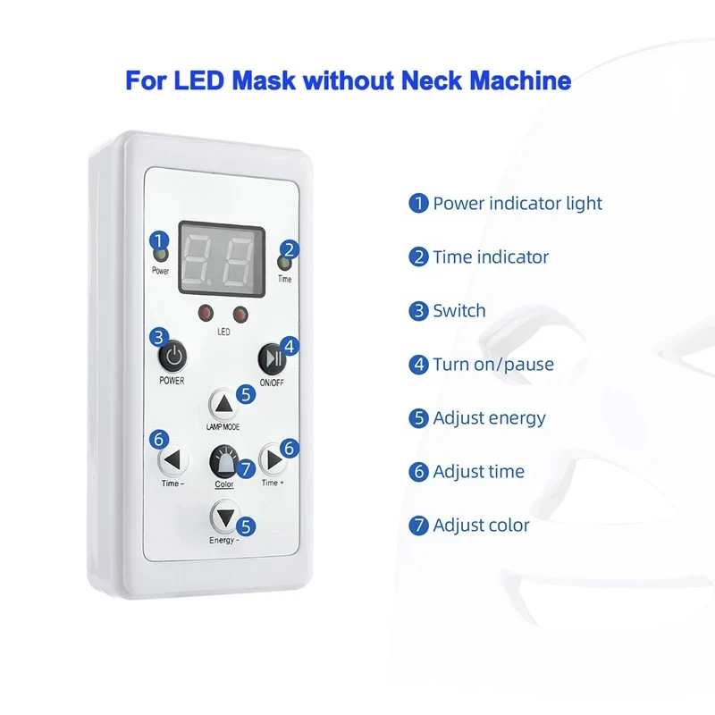 LED Face Neck Mask Replacement Remote Control Adjustable Time Brightness 7 Color Microcurrent Home Use Skincare Beauty Accessory