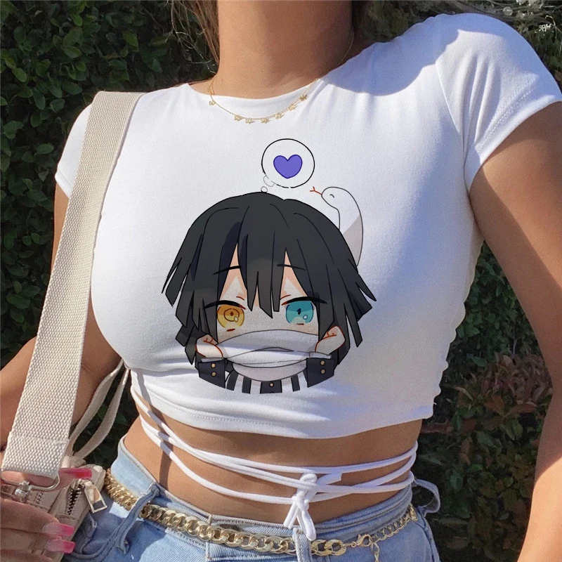 Y2K Tshirt Female Crop Tops Japanese Manga Demon Slayer Kimetsu No Yaiba Cute Crop Top Summer Anime T Shirt Women Kawaii Clothes