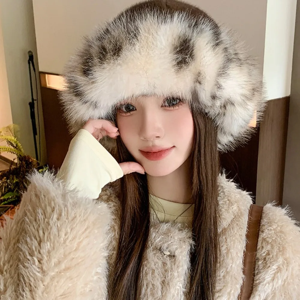 Neue Warme Flauschigen Fell Eimer Hut Verdicken Schnee Tag Panama Kappe Ohr Schutz Abdeckung Kopf Kappe Winter Hut Frauen