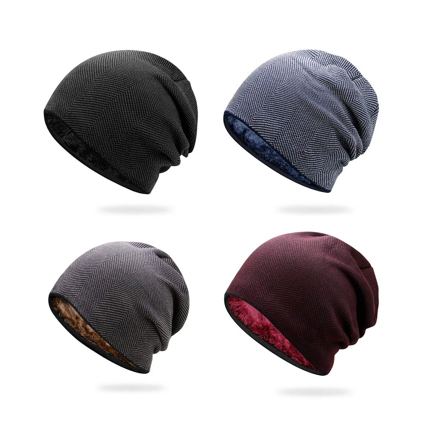 Autumn and Winter Men's Knitted Cap with Velvet Lining for Warmth, Loose Ear Protection, Pullover Yarn Cap Шапка Женская