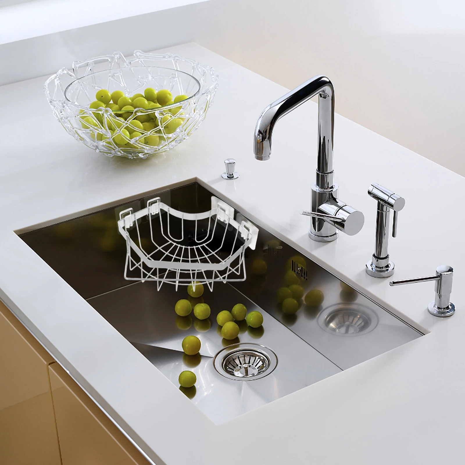 

Stainless Steel Sink Corner Sponge Holder Metal Drain Rack Kitchen Storage Organizer Dish Brush Drying Standdraining