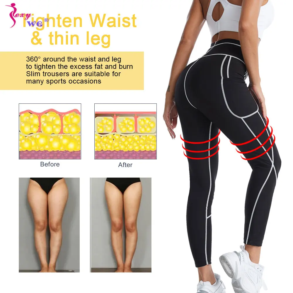 SEXYWG Celana Sauna Wanita Legging Keringat Pelangsing Kontrol Perut Pelatih Pinggang Sedang Celana Panjang Olahraga Lari