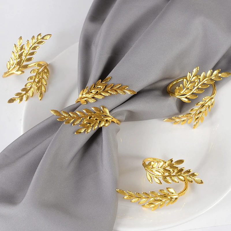 

6pcs Gold Wheat Napkin Rings Metal Leaf Napkin Holder For Harvest Festival Fall Thanksgiving Wedding Party Dinner Table Decor