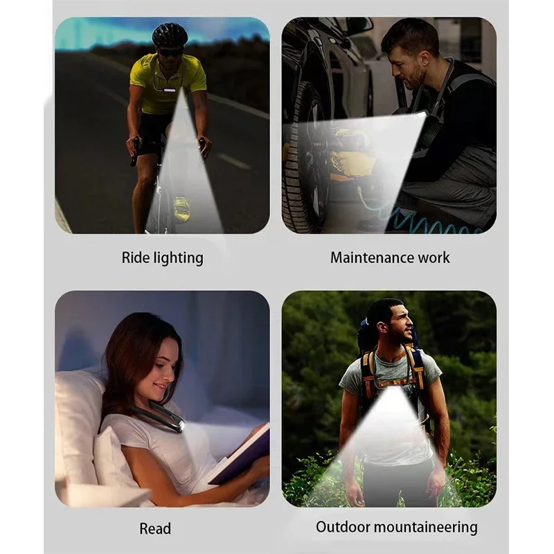 LED Neck Reading Light USB Rechargeable Book Lights 3 Colors Brightness Stepless Dimming Repair Flashlight Camping Lamp