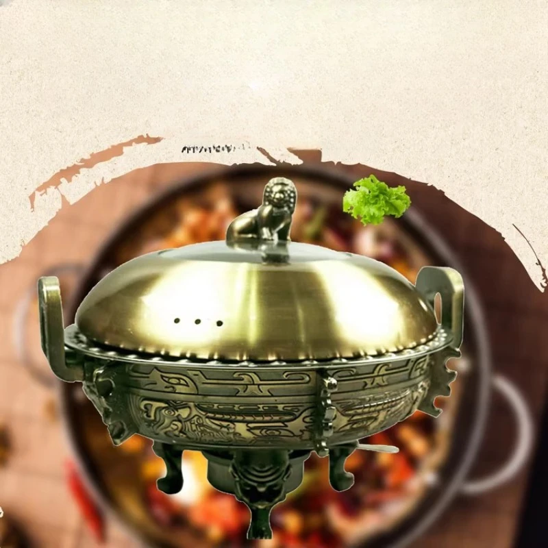 Bronze Hot Pot Dish Chinese Cauldron Style Simmering Plate for Restaurant Farmhouse Antique Finish Ceramic Serving Bowl