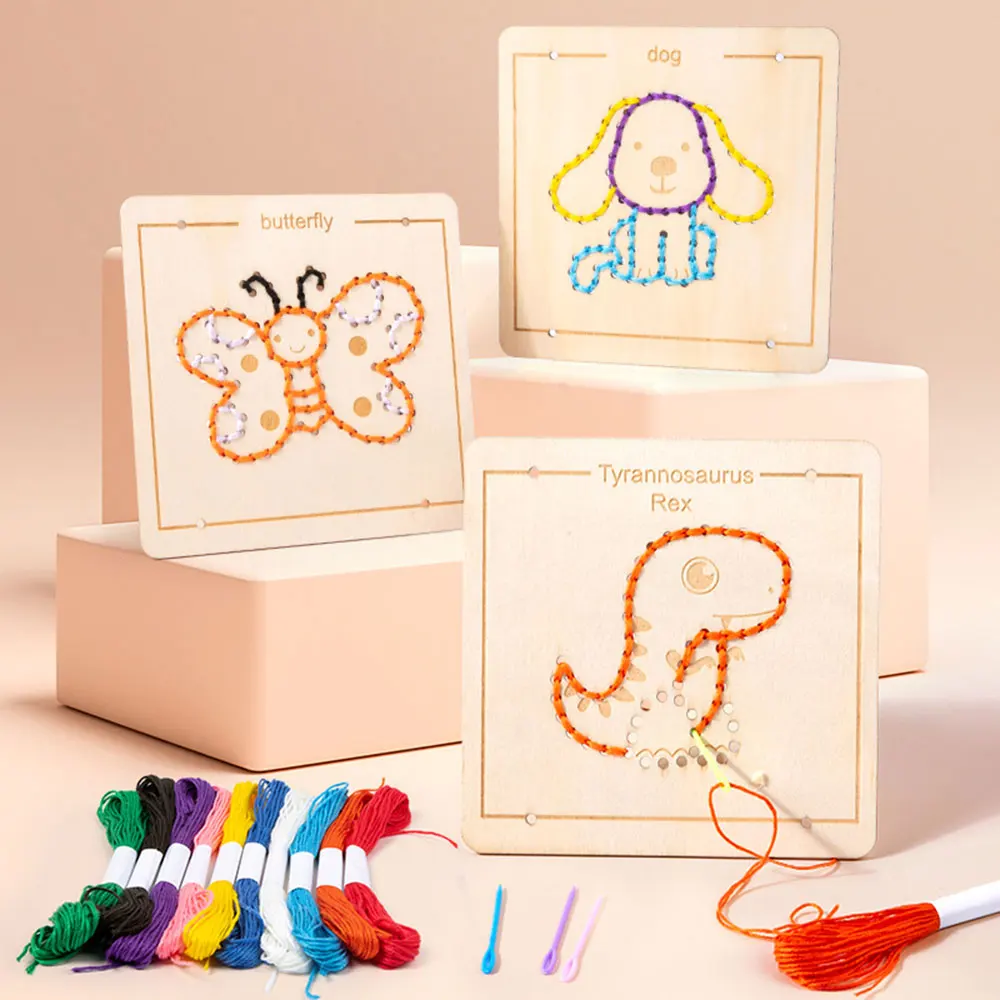 Childre Embroidery Threading Game Montessori Toys DIY Material Threading Board Educational Fine Motor Skills Training Toys Girls