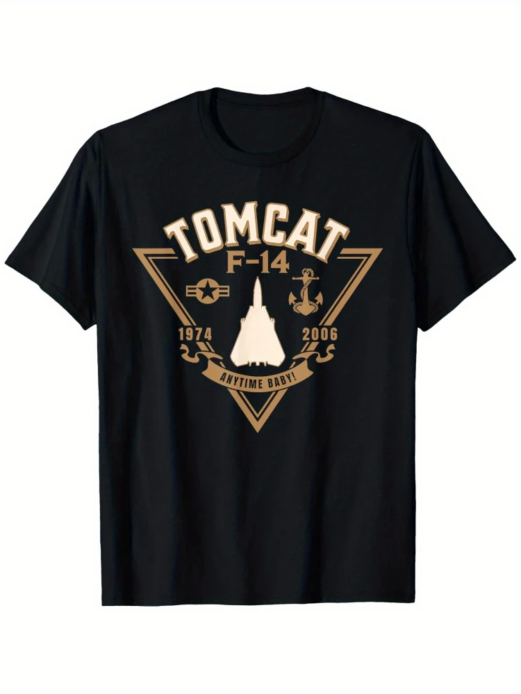 

F-14 Tomcat Fighter Jet-Vintage Tomcat Design with Aircraft Graphic-100%cotton summer O-neck short sleeve printed men's T-shirt.