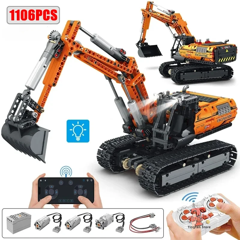 Pelle électrique RC, blocs de Construction, véhicule d'ingénierie télécommandé, voiture sur chenilles, briques, jouets pour garçons, cadeau pour enfants