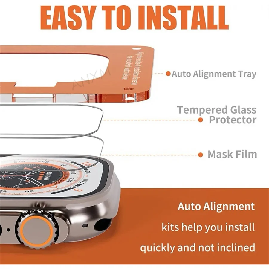 2 قطعة فيلم الزجاج المقسى لساعة أبل الترا 2 49 مللي متر مع أداة محاذاة واقي للشاشة للساعة الترا 49 مللي متر طقم سهل التركيب #5