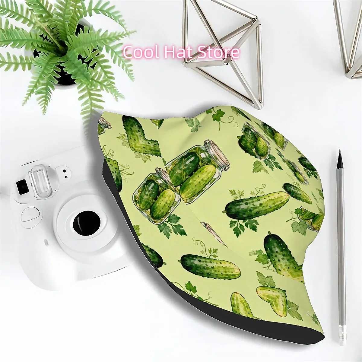 1pc Pickled Cucumber Print Bucket Hat - Retro Takuan Style Seamless, Unisex Outdoor for Men &, for golf, Beach, Fishing, Hiking