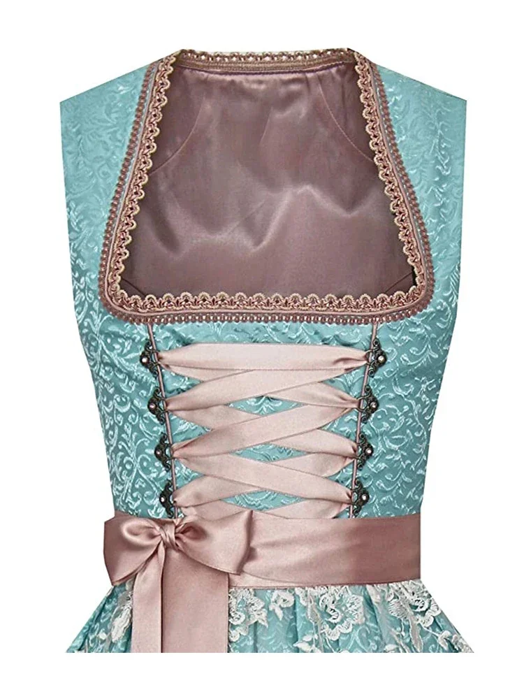 Robe bavaroise avec tablier en dentelle pour femme, costume de festival vintage médiéval, robe bandage Oktoberfest