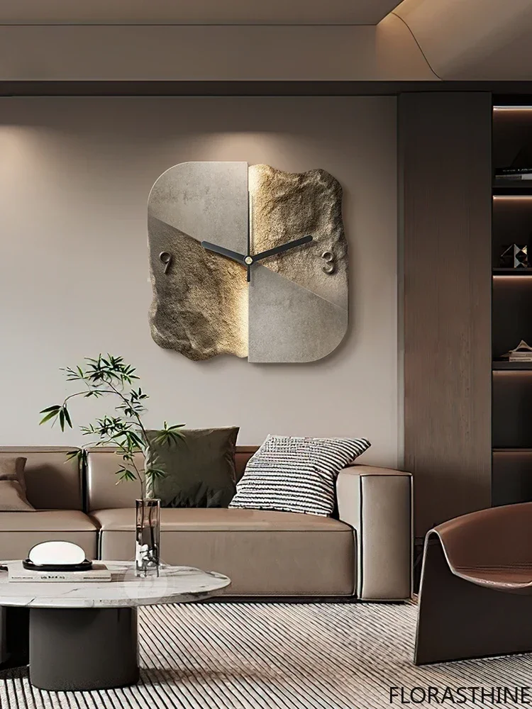 Light luxury restaurant clock hanging wall decorative Creative Abstract Three-dimensional Sandstone Living Room Painting Hanging